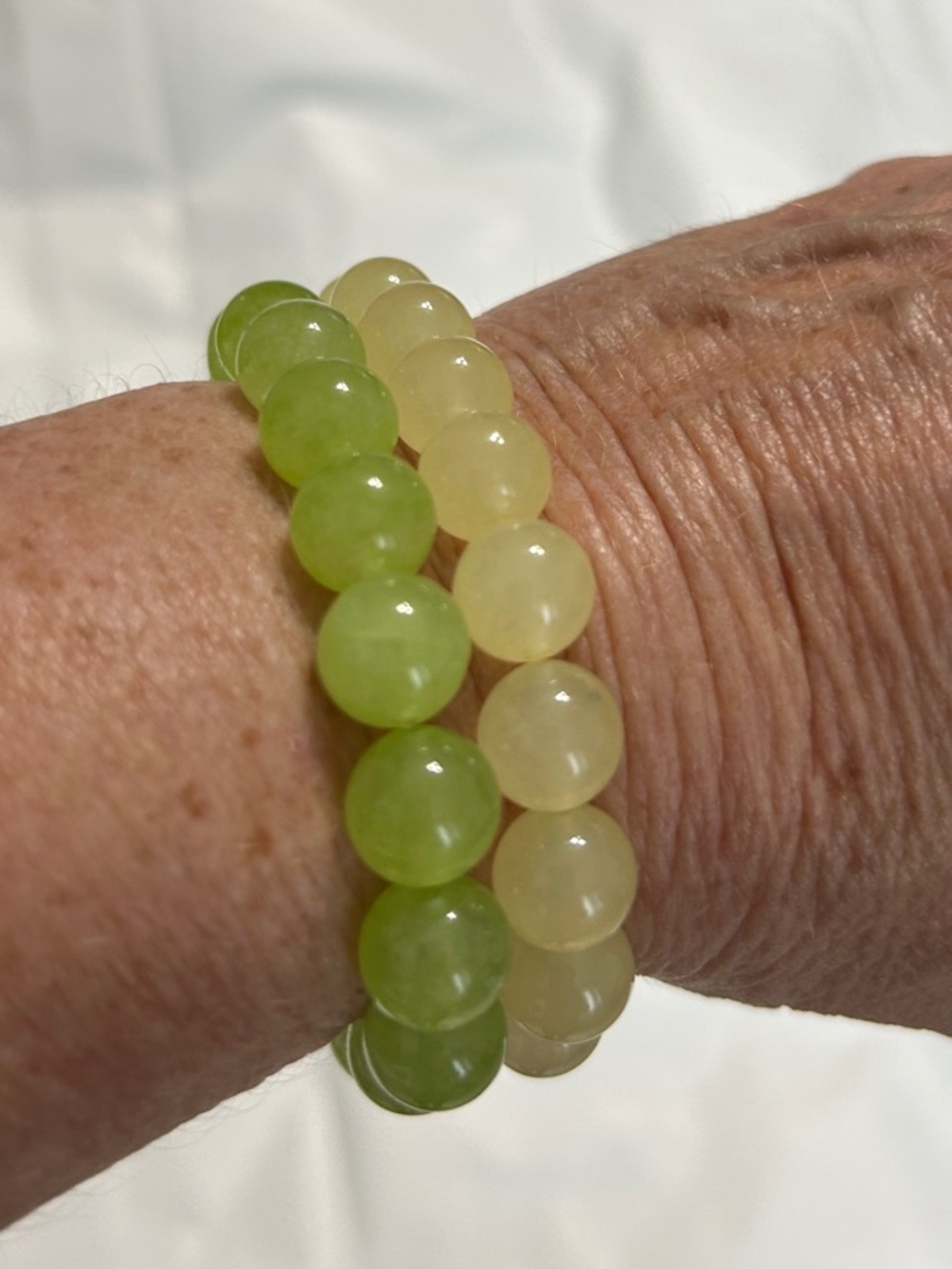 Handmade Lemon Jade & Green Jade  Beaded Stretch Bracelet Set - Women Jewelry